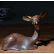 古玩实心铜俯鹿摆件一鹿有你仿紫铜茶宠小鹿镇纸家庭装饰桌面摆件