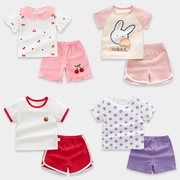 女宝宝纯棉小孩衣服，夏装婴儿短袖短裤套装，儿童女童洋气小童运动装