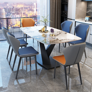 意式轻奢亮光岩板餐桌长方形西餐桌小户型餐桌椅组合现代简约饭桌