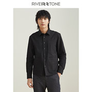 Riverstone流石男装春装干净简洁黑色衬衫柔软舒适透气衬衣男