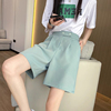 日系豆绿色短裤女夏季款高腰直筒休闲显瘦五分冰丝西装阔腿A字裤
