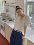 bettychow精致高密度棉刺绣，白衬衫夏季法式简约时髦通勤上衣