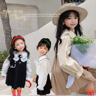 韩版女童洋气连衣裙宝宝2023春装长袖衬衫两件套儿童时尚裙子