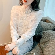 蕾丝雪纺衬衫女长袖春秋2023年韩版修身洋派钉珠，高级感衬衫女