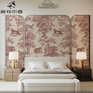 现代法式浪漫丛林风景动物电视背景墙壁纸客厅墙纸壁布无纺布壁画