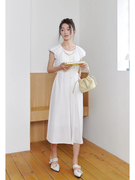 白色连衣裙女高级感绝美奶fufu茶歇法式收腰显瘦梨形身材气质长裙