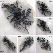 黑色钉珠水钻立体蕾丝，花朵花边服装辅料亮片，刺绣贴花衣服手工装饰