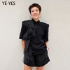 yÉ-yesvivitian设计师品牌春夏，设计款拼纱短袖，翻领t恤polo衫