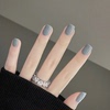 冷灰色mini短款方形穿戴美甲贴Nail欧美简约纯色成品可卸假指甲片