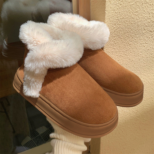 厚底雪地靴女户外休闲防滑保暖百搭加厚加绒复古撞色时尚冬季棉鞋