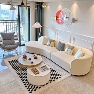 创意免洗科技布艺弧形沙发轻奢现代简约奶油风小户型客厅卧室