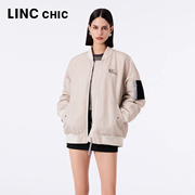 LINC金羽杰轻暖羽绒服女2023年秋季简约立领大廓形飞行员夹克