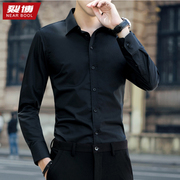 衬衫男长袖春季西装，韩版潮流商务正装，大码黑色薄款团购工作服衬衣