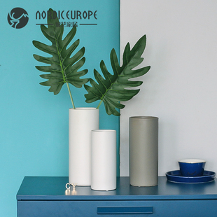 诚艺创意北欧直筒三色纯色，陶瓷花瓶客厅，陶瓷摆件干花花瓶装饰品