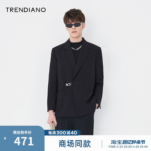trendiano男装潮牌简洁梭织黑色，休闲西装外套西服男高级感