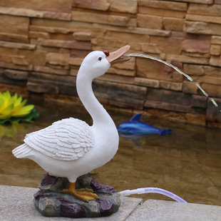花园庭院水池仿真动物，喷水白鹅树脂雕塑摆件，鱼池吐水装饰户外池塘