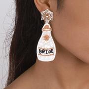 欧美跨境饰品香槟杯，字母串珠水钻耳环，创意个性手工编织耳饰首饰