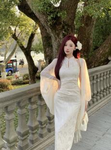 ido求婚裙新中式连衣裙女春季清冷感，复古改良旗袍白色长裙