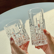 创意方块浮雕玻璃杯ins风小众，设计牛奶咖啡杯，家用女透明喝水杯子