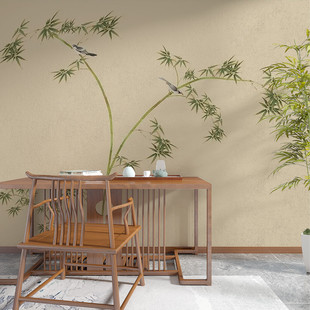 新中式花鸟画手绘竹子环保，壁画淡雅客厅，电视背景墙纸卧室墙画壁纸