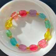 魅晶天然戒面料晶体，通透色标彩虹碧玺，原石单圈手链
