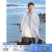 吕小虎(吕小虎)日系复古竖条纹短袖衬衫男士2024夏季潮流休闲半袖衬衣