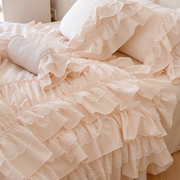 公主风全棉水洗棉四件套法式蕾丝荷叶花边被套纯棉1.8米床上用品