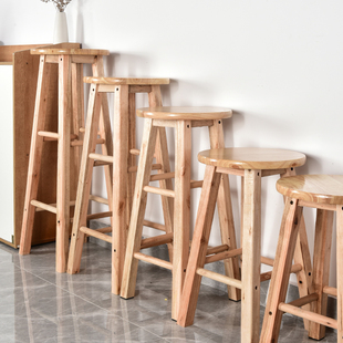 高脚凳实木高凳子吧台用吧椅原木吧台凳梯凳酒吧椅子家用餐桌凳子
