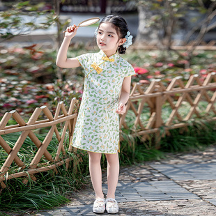 儿童旗袍女童唐装中国风汉服，女孩民国短袖裙子夏季宝宝古筝演出服