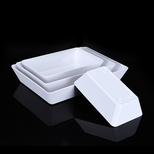 密胺白色深盘子仿瓷，塑料鸭货卤味，凉菜托盘长方形展示柜盘子商用