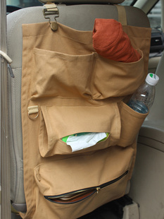 日式汽车座椅后背收纳挂袋车载置物袋棉帆布多功能储物袋布艺收纳
