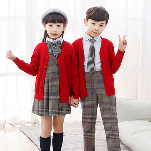幼儿园园服小学生班服韩版儿童校服英伦，风毛衣礼服连衣裙套装