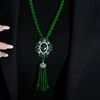 高级感祖母绿玛瑙串珠水晶项链流苏毛衣链时尚大气长款吊坠配饰品