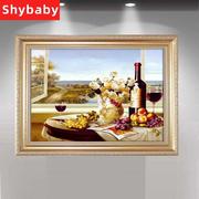 欧式饭厅装饰画餐桌背景墙 有框画饭厅壁画厨房挂画水果酒杯画
