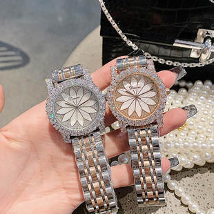 时尚潮流大表盘女表防水钢带腕表水钻表女士手表镶钻石英女表