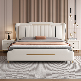 意式轻奢真皮床1.8米现代简约主卧软包双人床1.5高端大气储物婚床