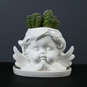 欧式创意白色天使多肉花盆，创意个性可爱室内植物盆栽花器带托盘