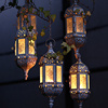 摩洛哥烛台黑色欧式铁艺玻璃复古室内吊挂防风电子蜡烛灯浪漫装饰