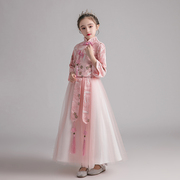 中国风儿童汉服夏装超仙长袖，女童粉色12岁女孩连衣裙唐装古装春秋