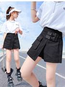 女童黑色工装短裤套装夏季装薄款外穿中大童牛仔热裤中裤儿童裙；