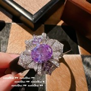 乌拉圭紫水晶鸢尾花宝石手镯 古董感 镀18K金 玫瑰花锆石PU皮手链