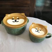 日式柴犬泡面碗带盖汤碗学生宿舍陶瓷碗可爱卡通家用沙拉碗面碗