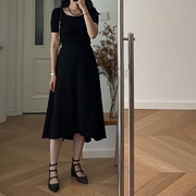夏装法式优雅赫本风中高腰，半身裙过膝黑色，中长裙0.39