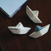北欧小物出口欧式可爱的迷你小帆船造型陶瓷摆件镇纸装饰小礼物