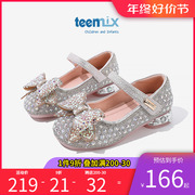 天美意女童水晶鞋子2023春秋季宝宝时尚公主鞋高跟儿童小皮鞋