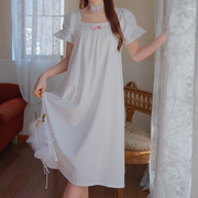 甜美少女小白裙睡裙女夏季短袖白色连衣裙，纯棉法式宫廷风宽松睡衣