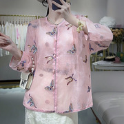 新中式国风真丝欧根纱，刺绣上衣女装，2024夏季薄款透视复古外套