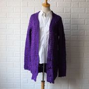外贸原单针织开衫中长款女士毛衣，外套宽松版，提花紫色v领长袖通勒