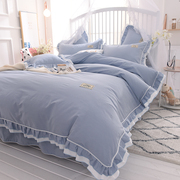 欧式纯色床裙四件套纯棉全棉被套，床单床罩简约公主风1.8m床上用品