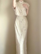 淡黄新中式碧珀凝香旗袍改良款包臀长裙